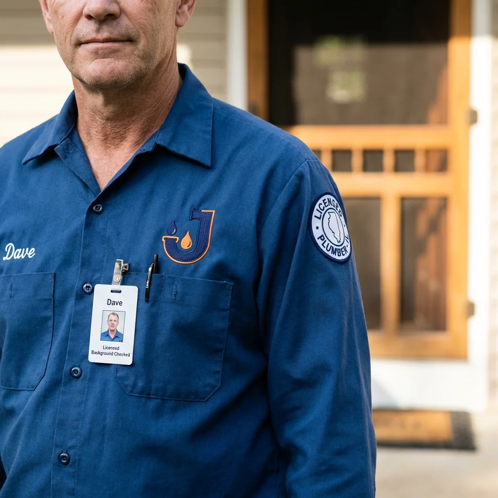 Licensed plumber showing ID badge in Pine Prairie, LA