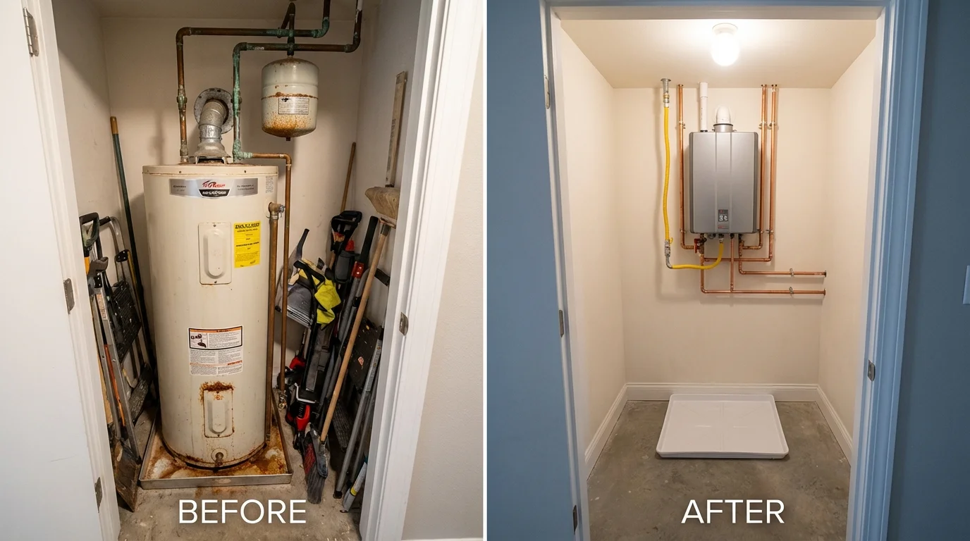 Tank water heater versus wall-mounted tankless unit comparison for Pine Prairie, LA homeowners